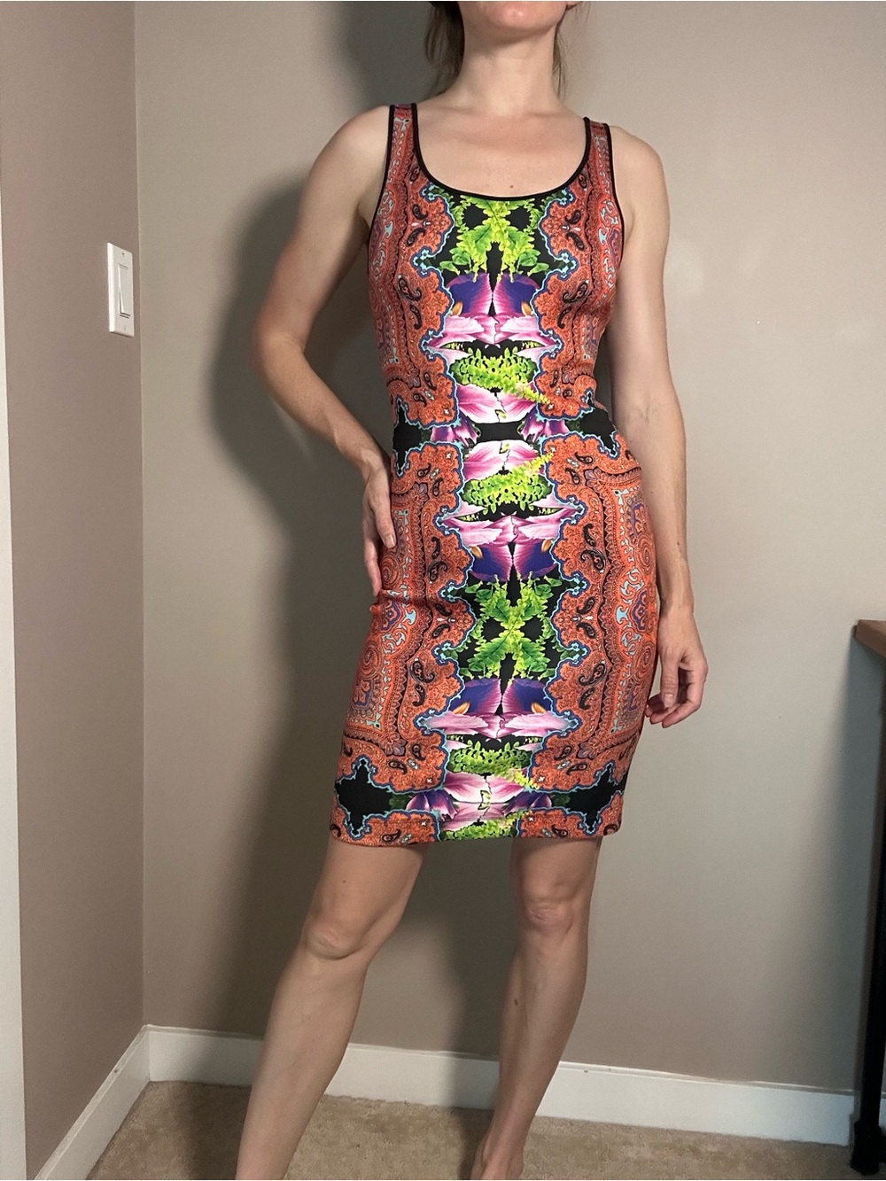 Clover Canyon Orange, Pink & Green Mirror-Print Tank Dress